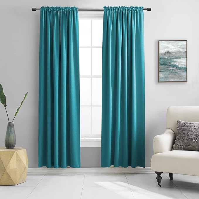 DONREN Teal Room Darkening Curtains for Bedroom - 90 Inch Length Thermal Insulated Rod Pocket Curtains (1 Pair,52 Inch Width)