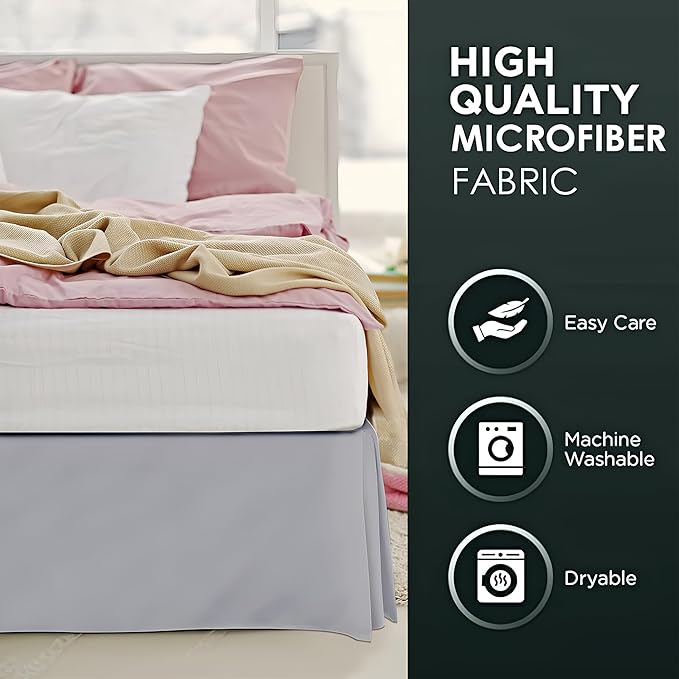 Pleated Bed Skirt King Size, 14" Drop with Platform Design for Secure Fit, Split Corners, Wrinkle-Resistant Microfiber for Modern Stylish Look, Tailored Bedding for Hotel Luxury - Light Grey