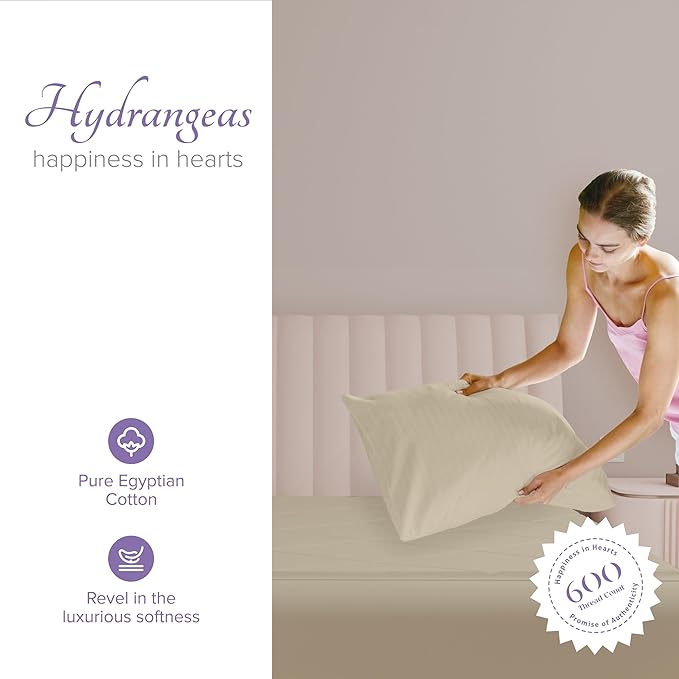 Carressa Linen 100% Egyptian Cotton King Size Pillow Cases Set of 2 - Luxury 600 Thread Count King Pillowcases (Sand), Silky Soft, Cooling, Breathable Sateen Weave Hotel Quality Bed Pillow Cover