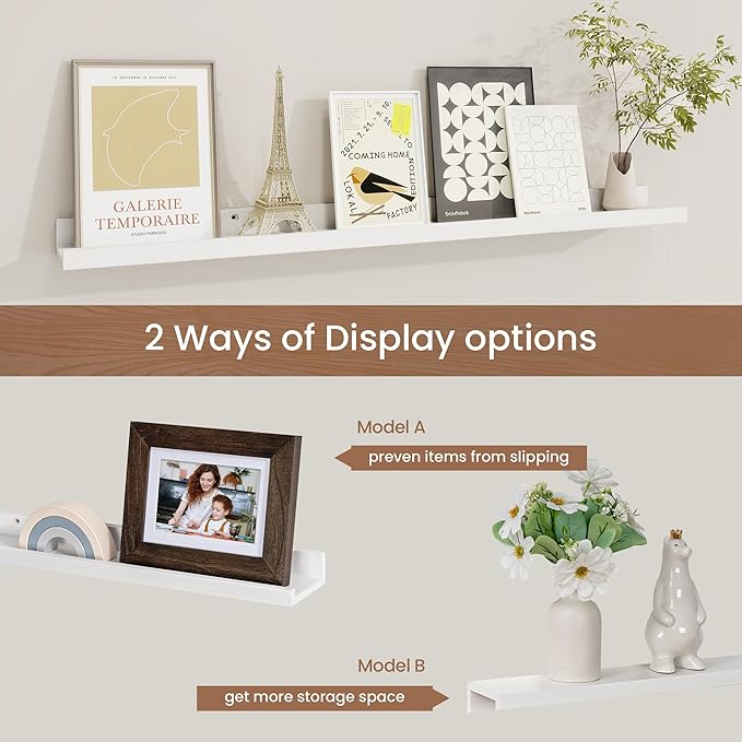 Picture Ledge Shelf, Floating Shelves Set of 2, 32 Inches Solid Wood Nursery Book Shelves for Toys Storage, Kids Bookshelf Wall Mounted for Living Room Bedroom Decor Books Photo Frames, White
