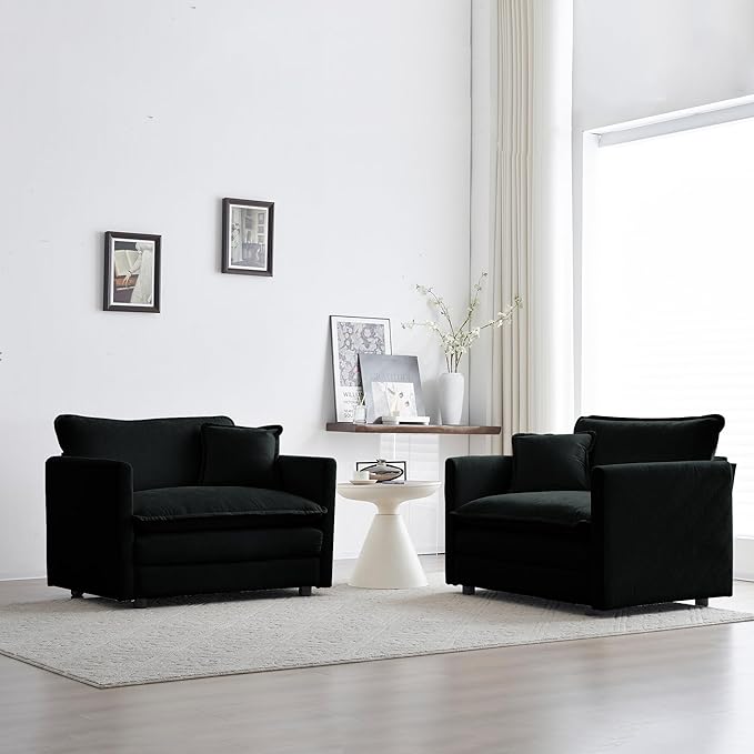 mikibama 41.4 Inch Single Seat Sofa, Chenille Comfy Deep Upholstered Couch Armchair with Toss Pillow for Living Room Bedroom Office Apartment, Black