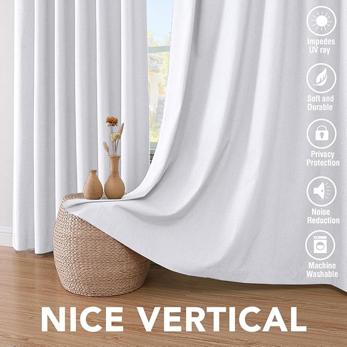 H.VERSAILTEX Primitive Linen Curtains 100% Blackout Curtain Drapes Burlap Curtains with White Thermal Insulated Liner, Grommet Top Drapes Living Room/Bedroom (2 Panels, 42 x 54 Inch, Bright White)