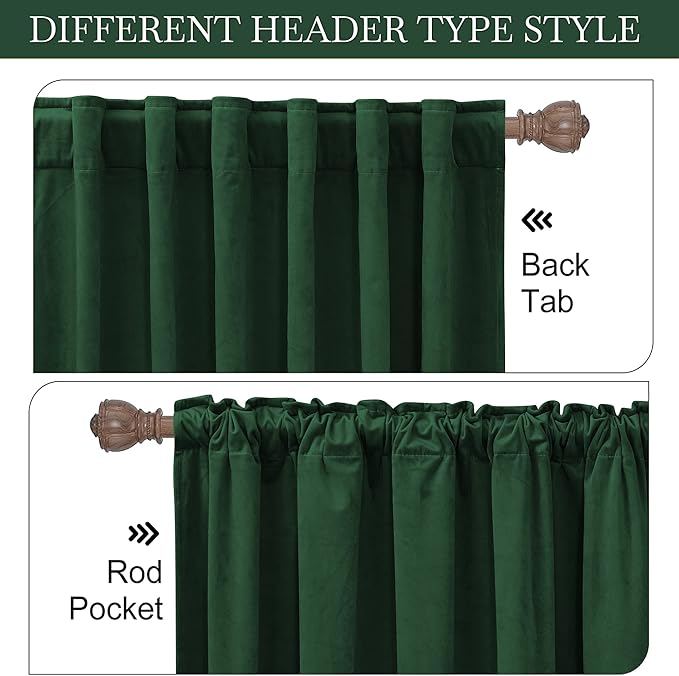 RYB HOME Velvet Closet Curtains 84 inches, Room Darkening Thermal Insulated Privacy Back Tab Drapes for Doorway Enterway, Dormitory, Hunter Green, W 42 x L 84 inches, 2 Panels Set