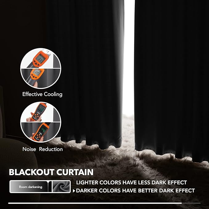 Deconovo Blackout Curtains, Thermal Insulated, W52 x L84 2 Panels, Back Tab, Machine Washable, Room-Darkening Drapes for Bedroom/Living Room Dark Grey
