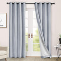 Macochico 100% Blackout Chenille Curtains 96 Inches Long for Hotel Nursery Noise Reducing Thermal Curtains for Bedroom Living Room Grommet Gray Blue Curtains with Tieback 52" Wx96 L Classic 1 Panel