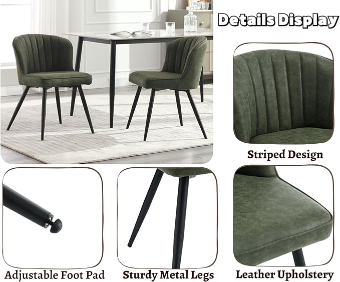 EALSON Modern Dining Chairs Set of 2 Leather Upholstered Accent Dining Room Chairs with Metal Legs Comfortable Armless Kitchen Chairs for Living Room/Dining Room,Green