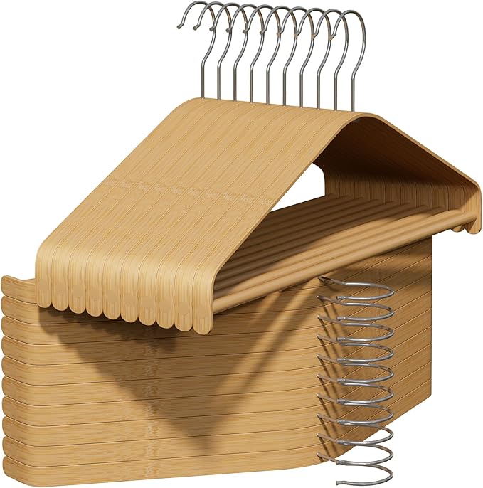 Bamboo Wood Hangers 20 Packs, Coat Hangers, Clothes Hangers with 360-Degree Rotatable Hook, Heavy Duty, Non Slip Suit Hangers for Clothes, Jacket, Shirt, Tank Top, Pant (Bamboo, 80 PCS)