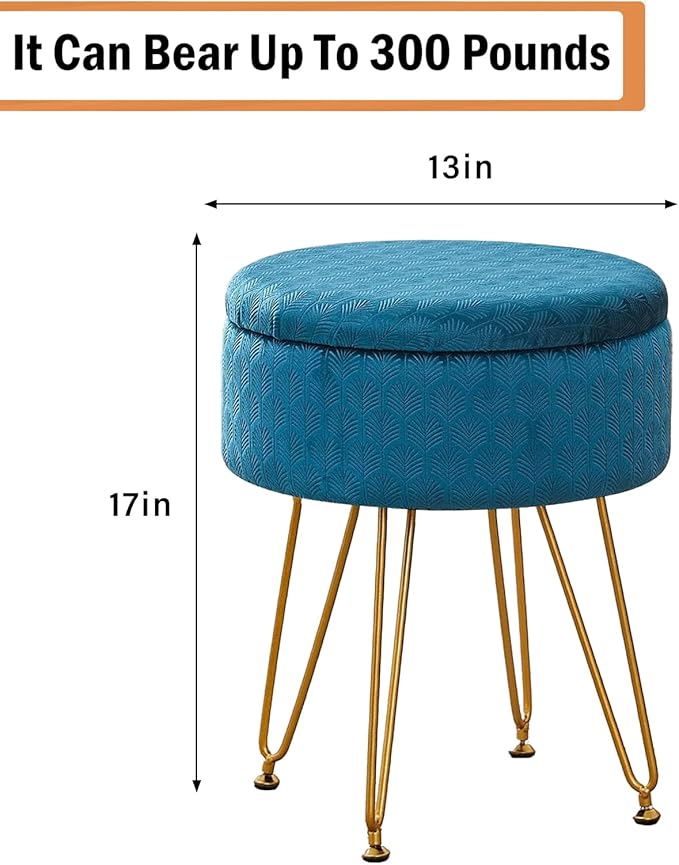 Cpintltr Velvet Storage Ottoman Round Footrest Stool Multifunctional Upholstered Ottoman Modern Accent Vanity Stools Tray Top Coffee Table Suitable for Living Room Bedroom