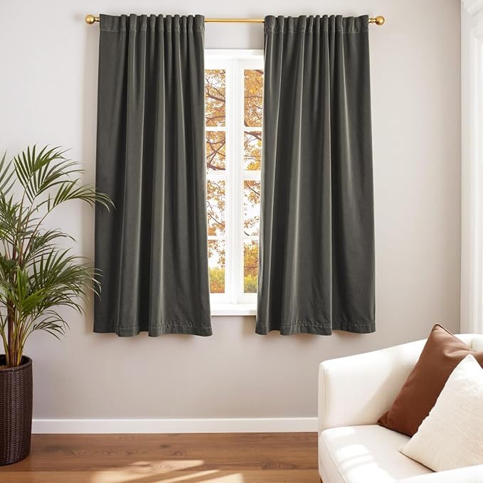 Lazzzy Velvet Blackout Curtains Thermal Insulated Room Window Drapes Super Soft Luxury Curtains for Living Room Bedroom Rod Pocket 2 Panels, Grey, 52" W x 63" L