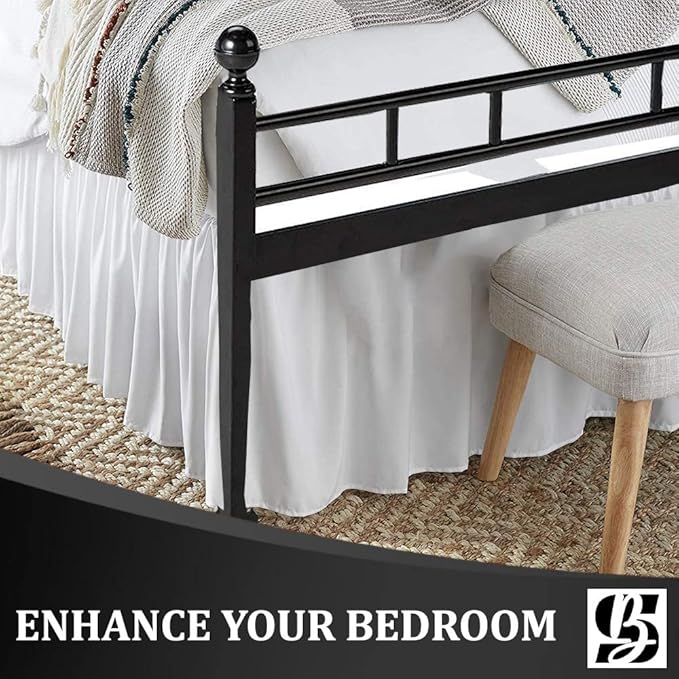 SKY BEDDINGS - Full Size Ruffled Bed Skirt with Split Corners - 21 Inch Drop Dust Ruffle Bed Skirt with Platform Three Sided Coverage - 100% Microfiber, White