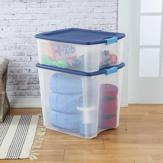 Sterilite 12-Pack Latch and Carry, Clear Plastic Storage Bins with Latching Lids and Full-Grip Handles, 12 Gallon