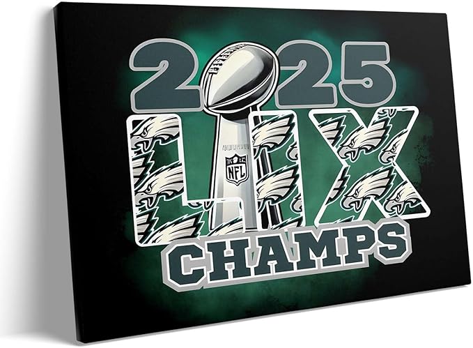 B.B.F MAKE 2025 Super Canvas Bowl Wall Art Champions Eagles Poster Print Philadelphia Oil Painting Canvas Wall Decor Sports Stars Picture Modern Bedroom Living Room Home Decoration, Framed 8x10inch