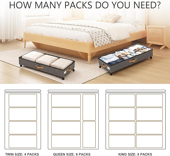 Under Bed Storage with Wheels 2-Pack, 75L XXL Under the Bed Storage Containers Large, 12" Tall Adjustable Storage for Underbed with Lids, Rolling for Clothes, Shoes, Blankets (Grey)