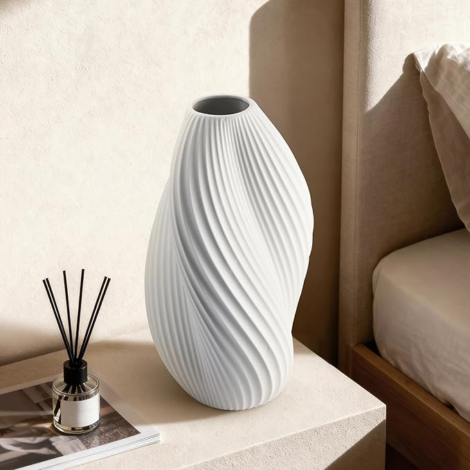 RONDURE 11.9" Modern Ceramic Table Lamp, Fully Dimmable Modern Bedside Lamps for Bedroom, Living Room and Nightstand, White Translucent Ceramic Shade, Warm Ambient Lighting, Corded, Bulb Included