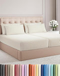 Split King 7 Piece Sheet Set - Cooling & Breathable - Hotel Luxury Bedding, Includes Fitted Sheets for Women, Men, Kids & Teens - 1 Flat, 2 Fitted Sheets, 4 Pillowcases w/Deep Pockets - Beige Stripes