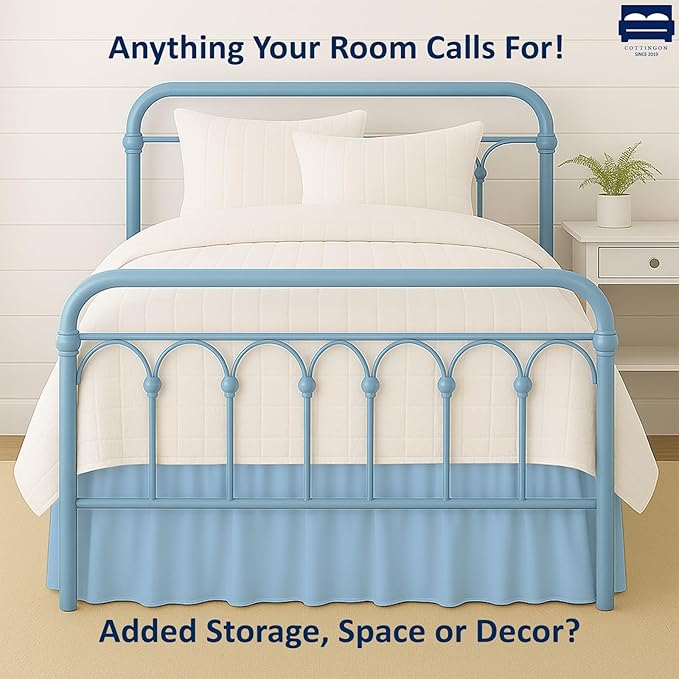 Cottingon Bed Skirt Queen 12" Drop with Split Corners, 100% Microfiber Soft and Stylish, Dust Ruffle with Platform, Light Blue