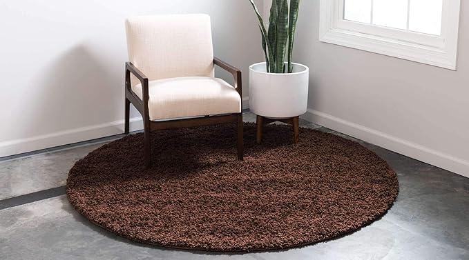 Unique Loom Solid Shag Collection Area Rug (8' Round, Chocolate Brown)