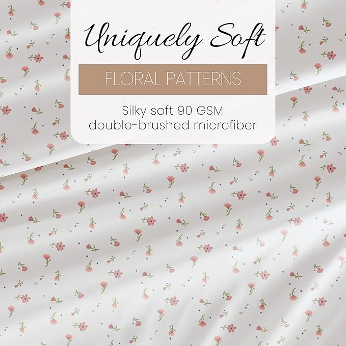 Linen Market 4 Piece Queen Sheet Set - Breathable, Double-Brushed Patterned Cooling Sheets – Oeko-TEX Certified Ultra Soft & Wrinkle-Free 16" Deep-Pocket Queen Sheets - Easy Care Soft Floral Pink
