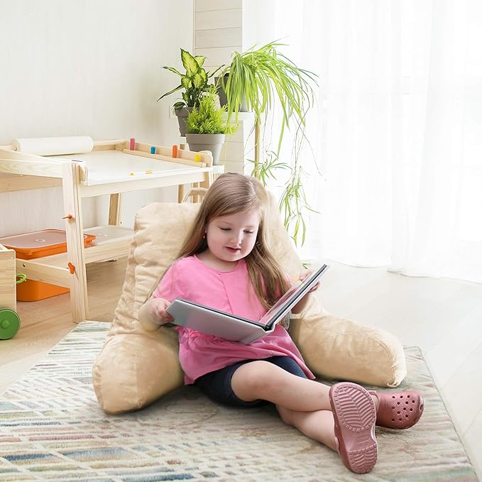 Nestl Reading Pillow with Shredded Memory Foam, Designed for Sitting Up in Bed and Couch, Back and Arms Adjustable Support for Adult & Teens Backrest Pillows for Reading, Washable Cover, Beige Cream
