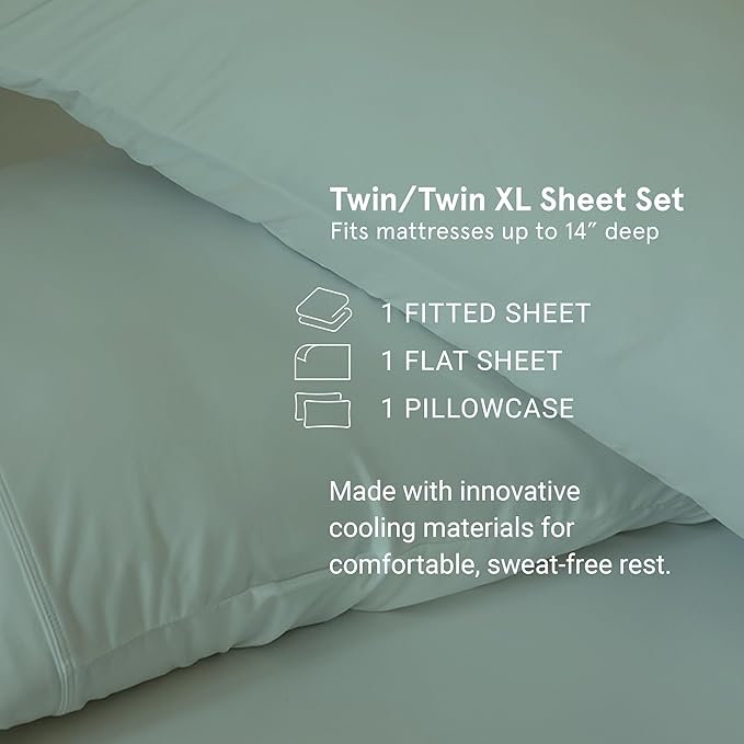 SHEEX - Original Performance Sheets Set (Twin/Twin XL) Pearl Blue - Cooling Sheets - Moisture Wicking - 1 Flat Cooling Sheet, 1 Fitted Cooling Sheet, 1 Pillow Cover - Wrinkle Free - Sleep Aid