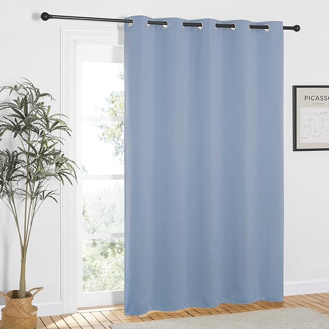 NICETOWN Vintage Blue Blackout Curtains 84 inch Length, Grommet Top Room Darkening Drapes for Bedroom Living Room, Light Blocking Window Covering for Privacy (W66 x L84 Inch, 1 Panel)