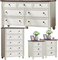 Farmhouse Dressers & Night Stand Set of 4, Wood 54" Wide 7 Drawer Dresser & 45" Tall Chest of Drawers, 18" Roman Column Nightstand Set of 2, Bedroom Furniture Dresser Sets for Home Living Room Hallway