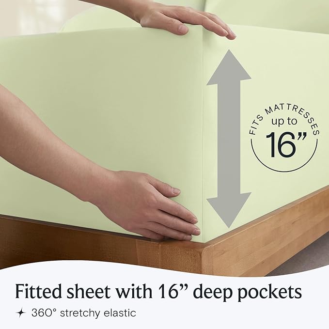 LuxClub 4 PC Sheet Set Bed Sheets Deep Pockets 16" Eco Friendly Wrinkle Free Cooling Machine Washable Hotel Bedding Silky Soft - Sage Green Full