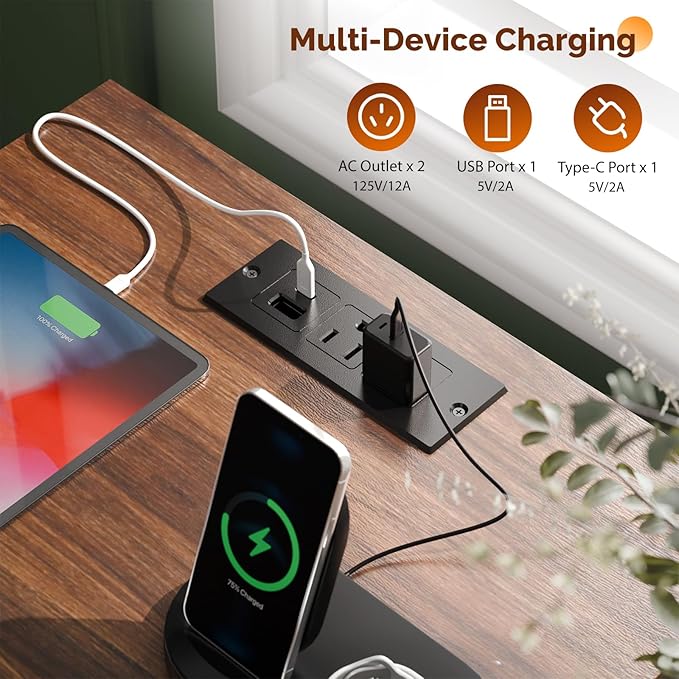 VINGLI Nightstands Set of 2, Walnut Nightstand with Charging Station, Night Stands Fluted Fabric Drawer, Bedside Tables/End Tables with Charger Station, Side Table Bedroom, Small Night Stand