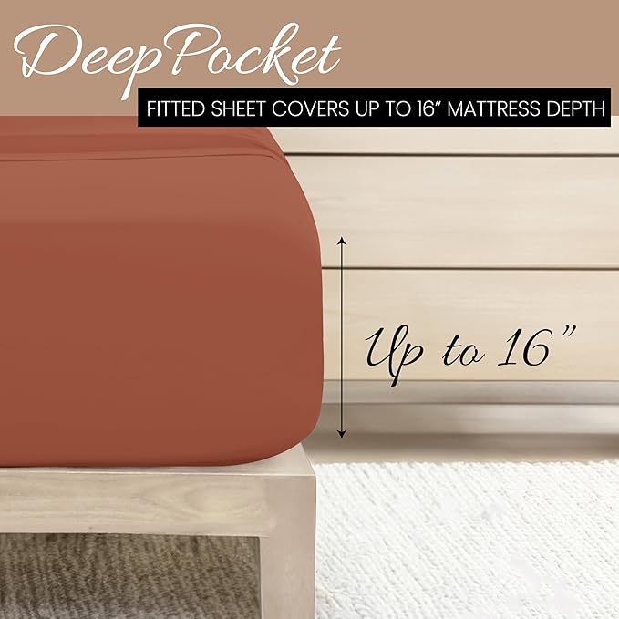 Linen Market Twin XL Bed Sheets - Cooling & Soft - Deep Pocket Fits 16" Thick Beds - 4 Piece Set (Clay)