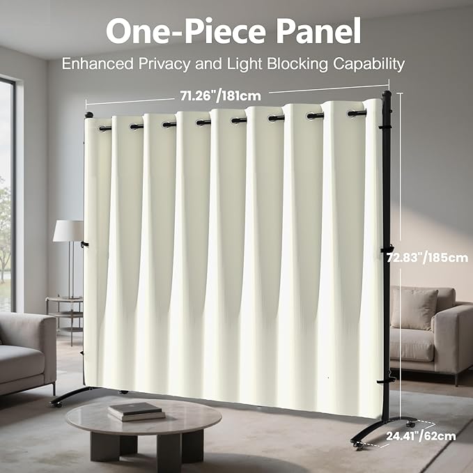 Room Divider, Curtain Privacy Screen with 360°Lockable Wheels 6FT Portable Room Divider Panel Freestanding Partition Divider Screen for Separator Wall Divider Bedroom Office (White)