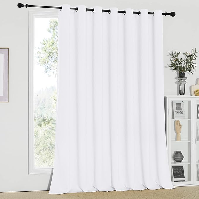 NICETOWN Sliding Door Curtains for Patio, Wide Width Drape, Vertical Curtains for Patio Door (White, Width 100 inches, Length 95 inches)
