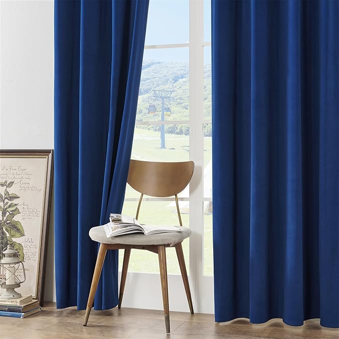 Joydeco Custom 100% Blackout Curtain 1 Panel, Soft Luxury Thermal Insulated Royal Blue Velvet Curtains for Bedroom Living Room (Rod Pocket & Back Tab, Custom Size)