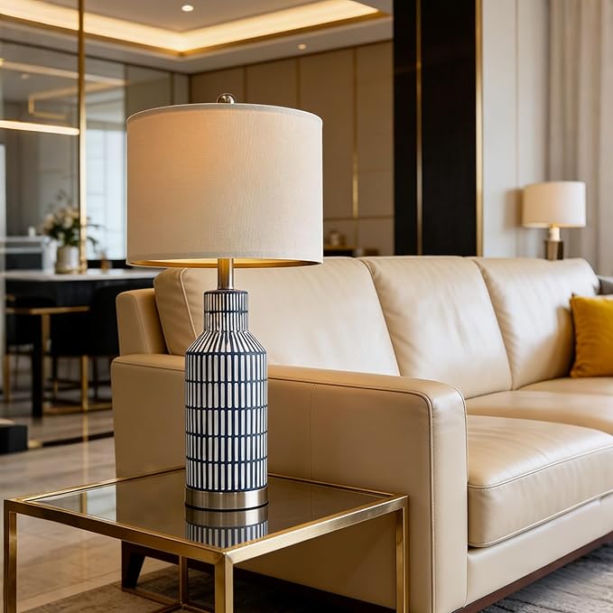25" Modern Ceramic Lamps Single Table Lamp for Living Room Bedroom Farmhouse Nightstand Bedside Lamps
