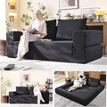 79'' Convertible Sleeper Sofa Bed, 3-in-1 Foldable Floor Couch with Corduroy Upholstery, No Assembly Loveseat, Light Brown Lounge Mattress for Living Room, Studio, Guest Room (Black)