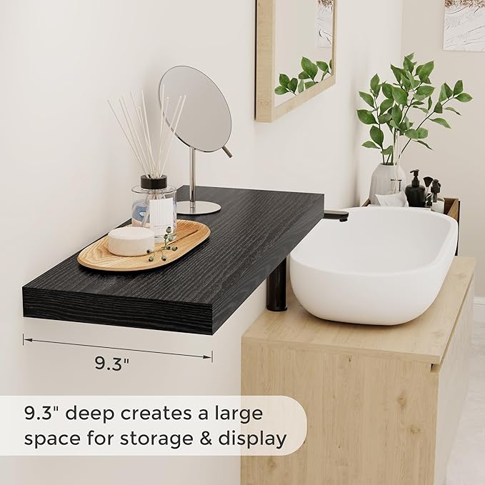 Fun Memories Floating Shelves for Wall, 24 x 9.3 Floating Shelf Wall-Mounted, Rustic Wood Bathroom Shelf Set of 2, Deep Bookshelf Storge Shelves for Living Room, Bedroom, Farmhouse, Black Color