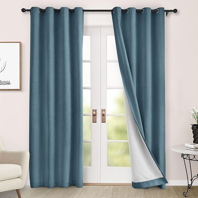 Macochico Full Blackout Curtains 84 Inches Long Insulated Noise Reducing Chenille Curtains for Living Room Bedroom Nursery Auditorium Teal Blue Curtains with Tieback Grommet 72" Wx84 L 1 Panel