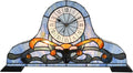 Bieye L10661 Baroque Desk Clock Tiffany Style Stained Glass Accent Table Lamp for Living Room Bedside Home Decoration, Night Light with Quartz Watch Inside (Blue)