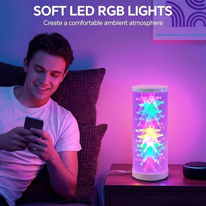 WORLD WIN Prism Glow RGB Table Lamp - Smart Color Changing Night Light for Bedroom, Living Room & Gaming Setup, 16 Million DIY Colors, App Control Lamp for Home Desk Decor (Christmas Tree, White)