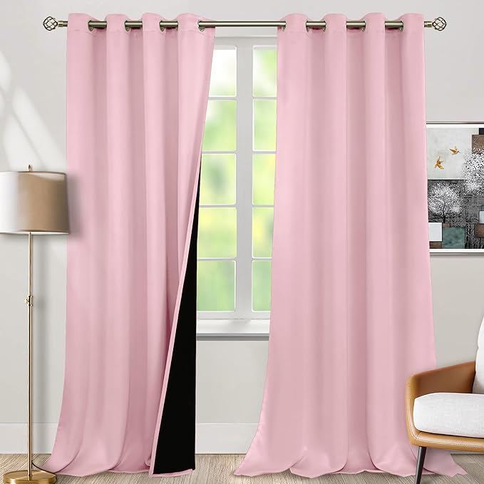 BGment Baby Pink 100% Blackout Curtains for Nursery Bedroom 96 Inch Length 2 Panels, Thermal Insulated Full Light Blocking Grommet Noise Cancelling Window Curtains for Girls Room, 55 Inch Wide Each