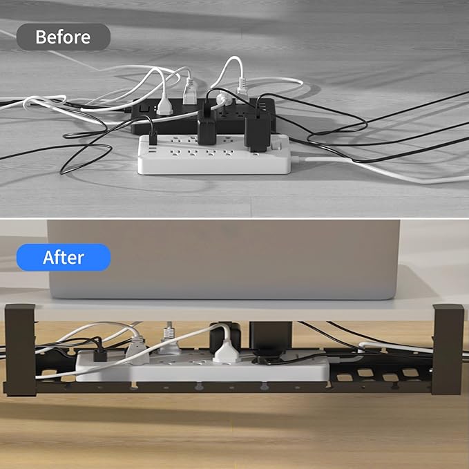 31Inch Extendable Under Desk Cable Management Tray, Black Metal Cable Management Tray Under Desk Cord Management with Clamp, 31 Inch x 4.33 Inch