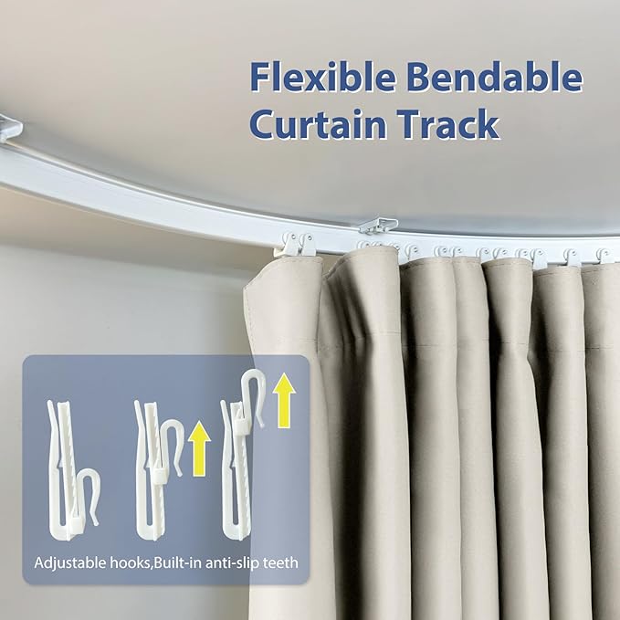 Room Divider Ceiling Mounted Curtains Track Sets Extra Wide Blackout Curtain Flexible Tracks for Bedroom Privacy Partition Separator, 1 Panel Beige Drape and White Rail, W10 x H8ft