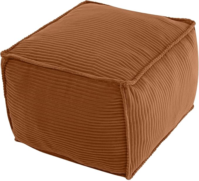 MeMoreCool Stuffed Pouf Ottoman Foot Rest Square, Corduroy Floor Pouf Foot Stool with Foam Chunk Filling, Soft Stuffed Ottoman Footrest for Living Room, Coffee