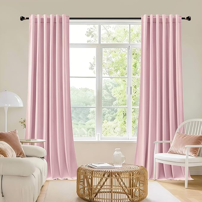Baby Pink Velvet Curtains for Girls Bedroom, Super Soft Room Darkening Thermal Insulated Blackout Curtain Luxury Window Drapes for Living Room Nursery, Back Tab Rod Pocket, W52 x L90, 2 Panels
