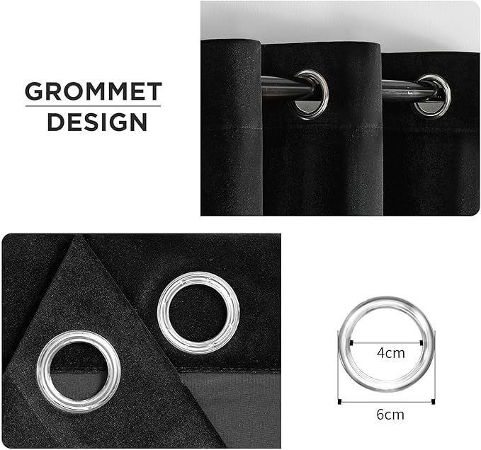 Joydeco Black Velvet Curtains 63 Inches Long, Luxury Grommet Blackout Curtain 2 Panels, Thermal Insulated Privacy Room Darkening Window Drapes for Bedroom Living Room Home Theatre (52Wx63L)