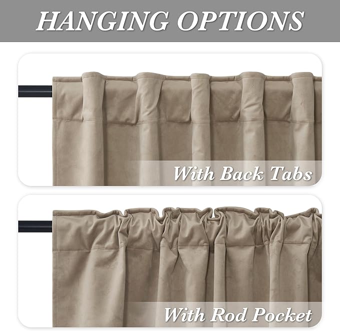 RYB HOME 100% Blackout Velvet Curtains for Living Room, Light Blocking Nursery Curtains 108 inches Long 2 Panels, Back Tab Thermal Insulated Window Drapes for Bedroom, Camel Beige, 52W x 108L