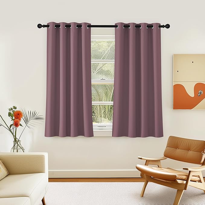NICETOWN Room Darkening Short Curtain 54 inches Long for Living Room, Grommet Sound Reducing Thermal Insulated Curtains for Bedroom Nursery Window, 46W x 54L, 1 Piece, Dry Rose