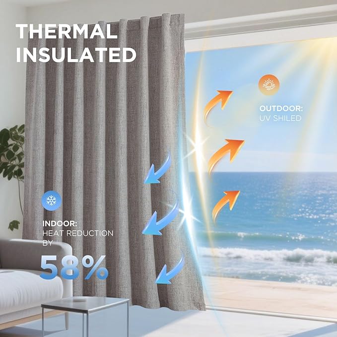 Joydeco Blackout Curtains for Bedroom - Natural Linen Curtains 37 X 90 inch, Thermal Insulated 100% Blackout 2 Panels Light Blocking Drapes, Rod Pocket & Back Tabs, Darkening Privacy for Living Room
