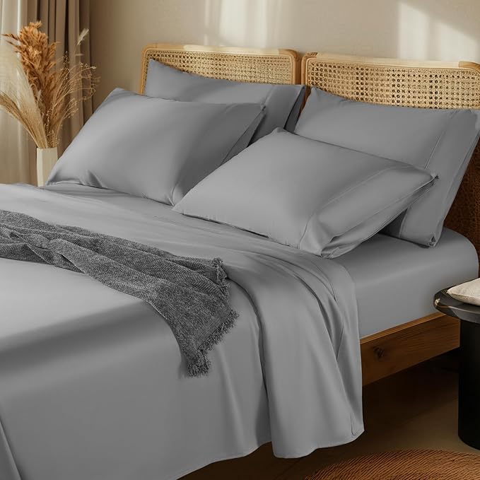 LBRO2M 1000 Thread Count 100% Egyptian Cotton Sheets Set 6 Piece Sets King Bed Sheet Deep Pocket Sheet Set 16" Soft Comfortable All Season (King, Gray)