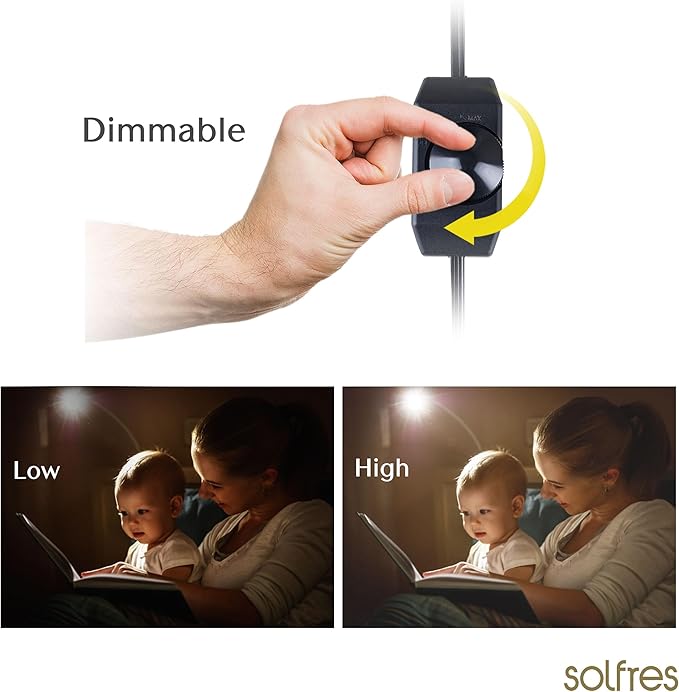 Solfres Patented Innovative Design Headboard Reading Light Pro. No Drilling Book Light for Bedtime Reading. Dimmable LED Book Reading Lamp with Bulb. Movable & Flexible, Gold