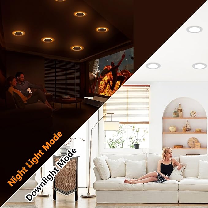 CycevSun 24 Pack 6 Inch LED Recessed Lighting with Night Light - Canless Ultra Thin Wafer Downlight Soffit Pot, Dimmable & 5 Color Temperature Selectable, 12W, ETL & Energy Star